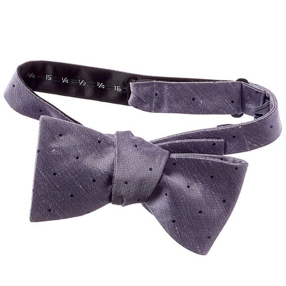 NWT The Tie Bar Bulletin Dot Silk & Linen Blend Bow Tie in Purple - Picture 1 of 10